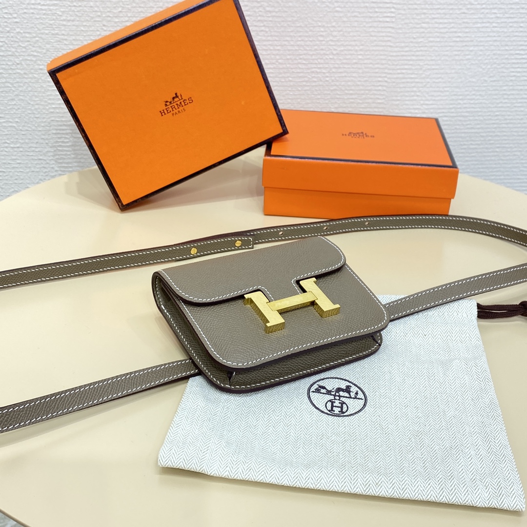 Hermes Constance Slim Wallet Belt Bag In Etoupe Epsom Leather